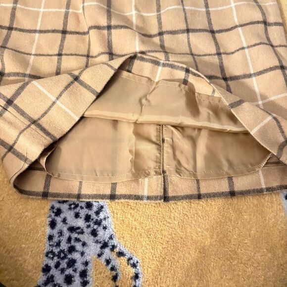NWT Brooks Brothers Camel Hair brown Plaid w Leather Trim Skirt Size 6 - Picture 5 of 5